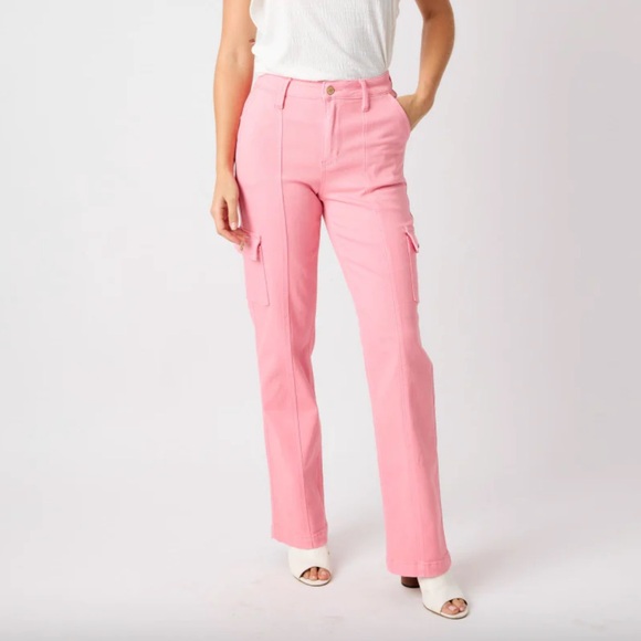 Judy Blue Pants - Judy Blue Pink Straight Leg Women's Cargo Jeans Size 5/27